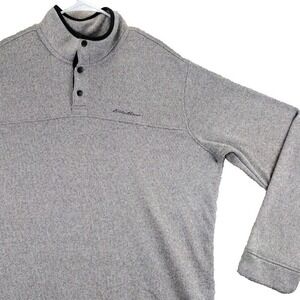 Eddie Bauer Mens Gray Fleece Pullover Sweatshirt 2XL Snap Neck Embroidered Logo